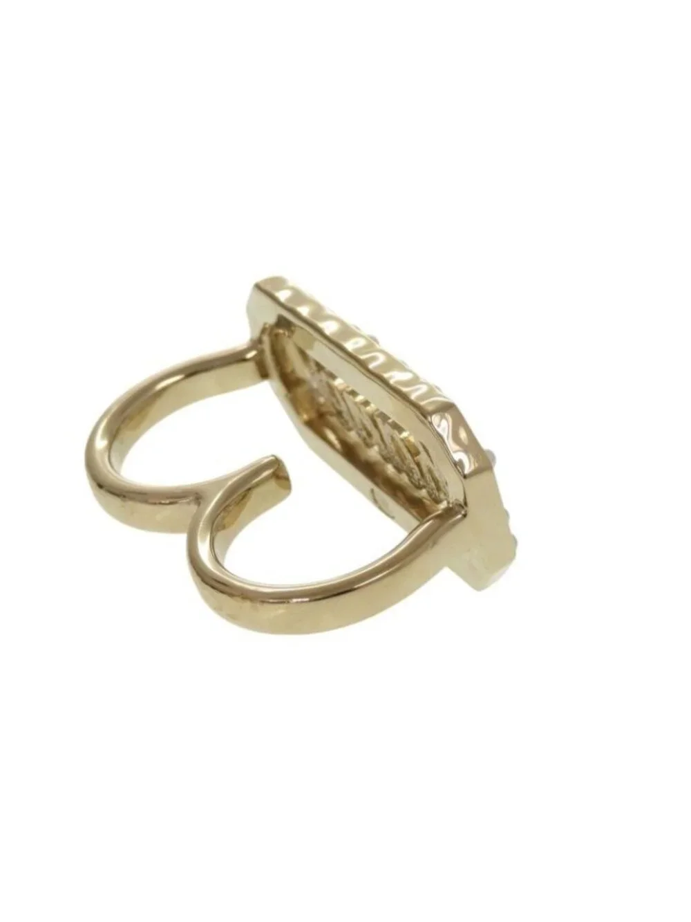 Chanel Double Finger L23 B Metal Stone Faux Pearl Gold Ring